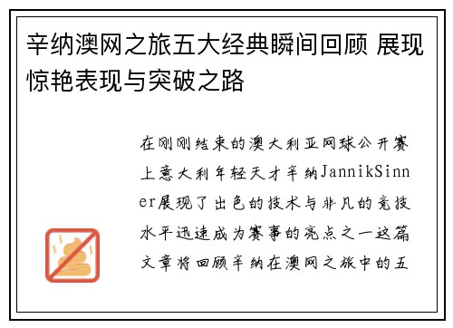 辛纳澳网之旅五大经典瞬间回顾 展现惊艳表现与突破之路